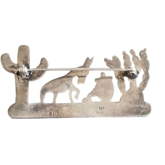 Vintage Mexican Sterling Silver 925 Southwest Cactus & Donkey Brooch By SW TB-44 - Picture 7 of 11